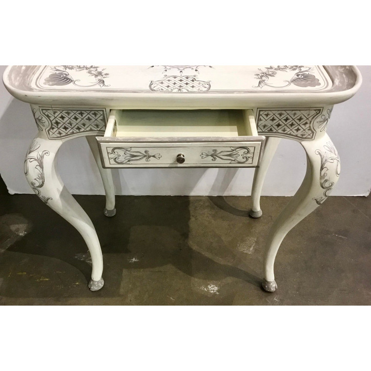 French Country John Richard Hand Painted White and Gray End Table