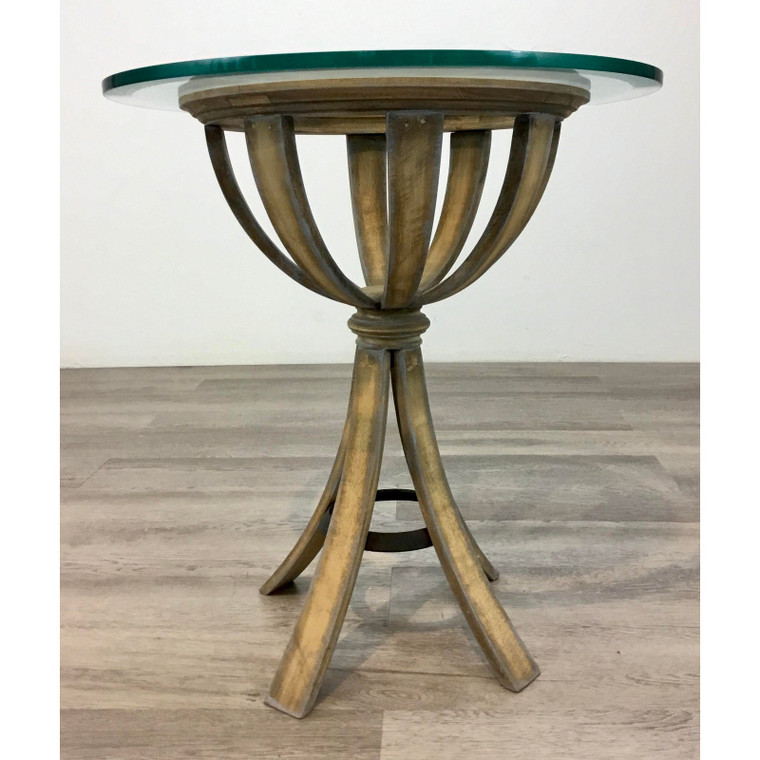 Organic Modern Distressed Wood Side Table With Glass Top