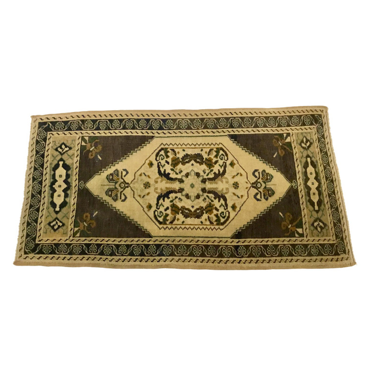 Blue and Cream Vintage Oushak Rug