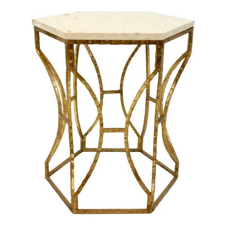 Modern Roja Hexagonal Marble and Iron Side Table