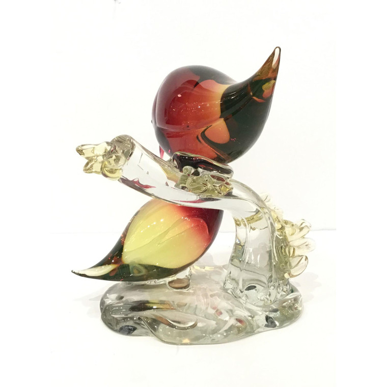 Murano Art Glass Red and Gold Birds on Branch Sculpture