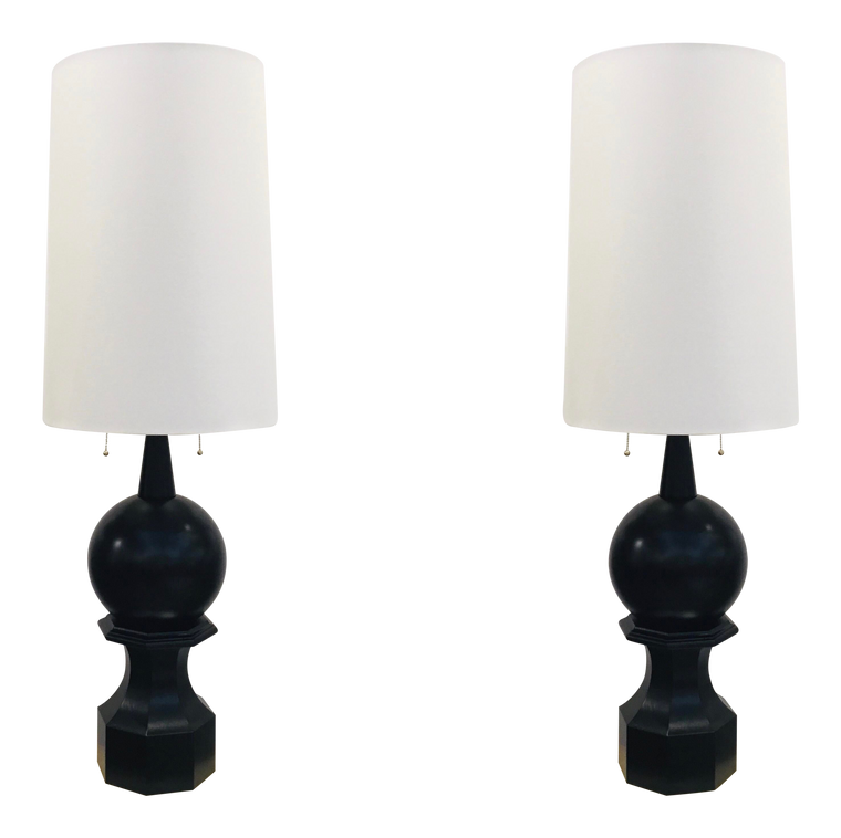 Currey & Co. Modern Large Steeple Buffet Lamps Pair