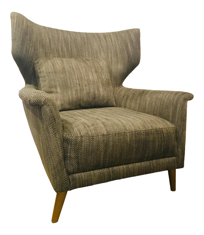 Caracole Signature Modern Charcoal and Beige Chevron Print the Elemental Wingback Chair