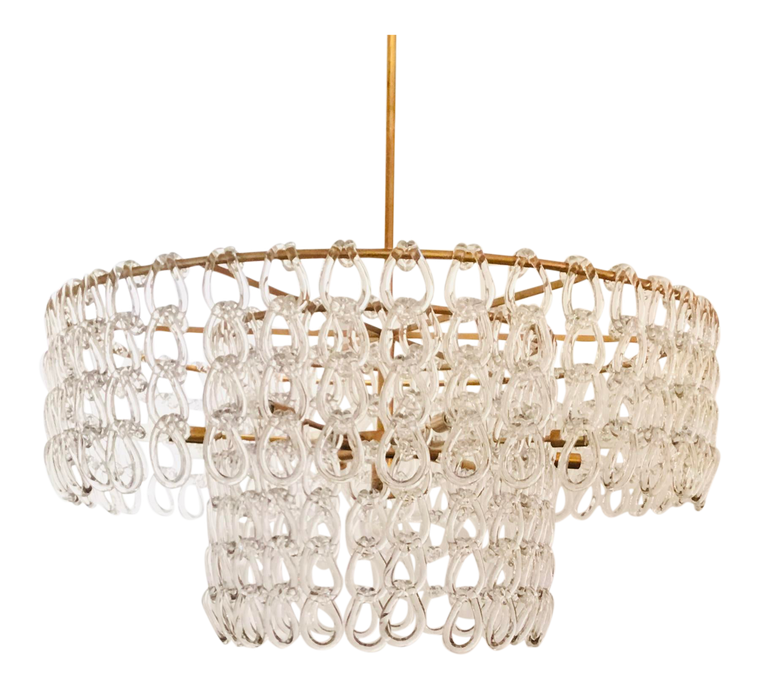 Contemporary Brass Finished Crystal Chain Chandelier