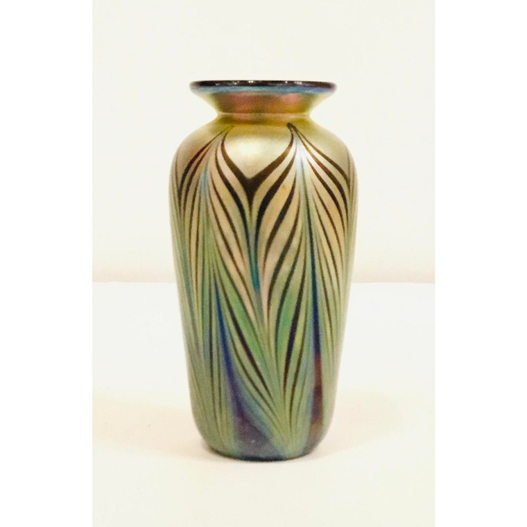 1970s Kent Fisk Modern Blue and Gold Art Glass Vase