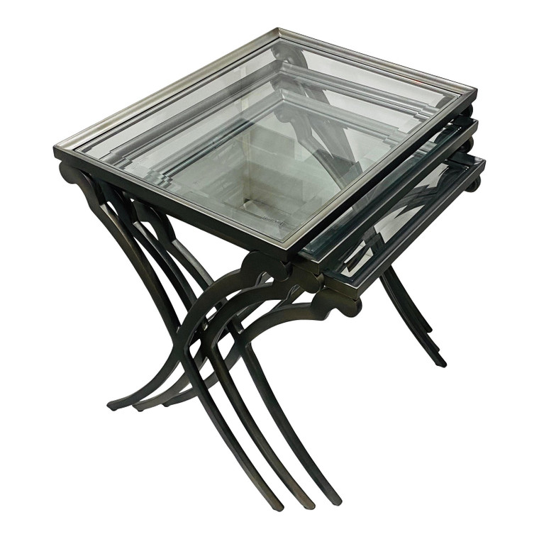 Modern Gunmetal and Beveled Glass Nesting Tables - Set of 3