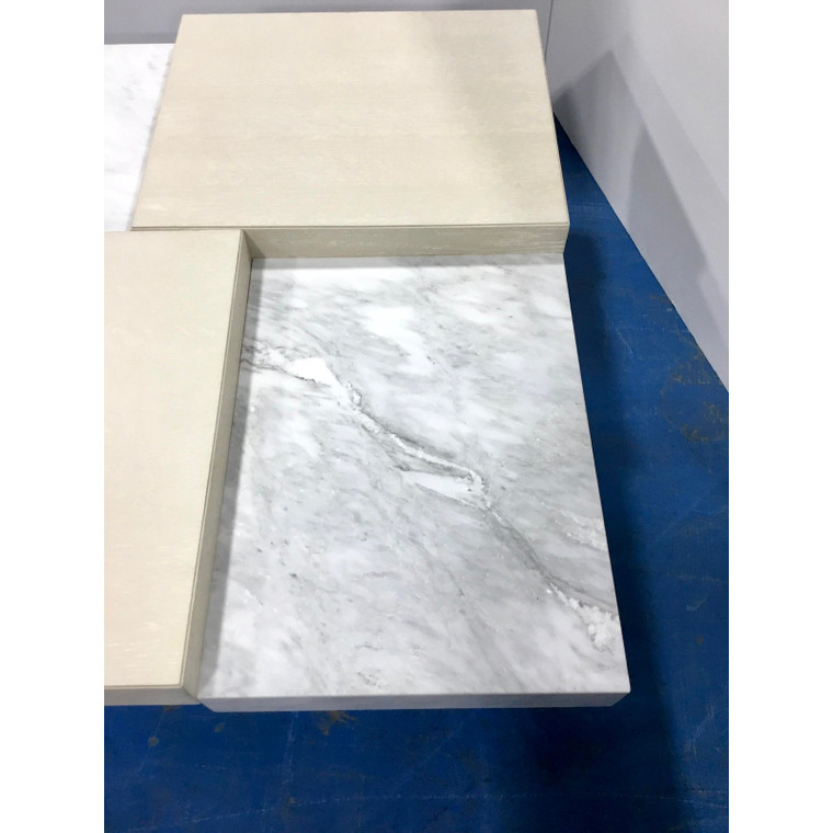 Modern Wood and Marble Multi Level Cocktail Table