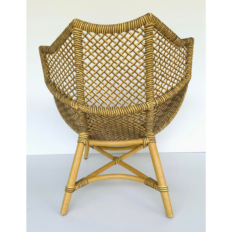 Baker / McGuire Organic Modern Rattan and Leather Chord Outdoor Nozomu Lounge Chair and Ottoman Set