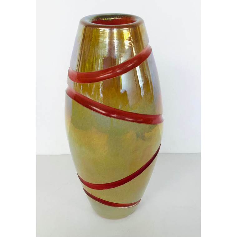 Global Views Medium Cut to Red Glass Vase