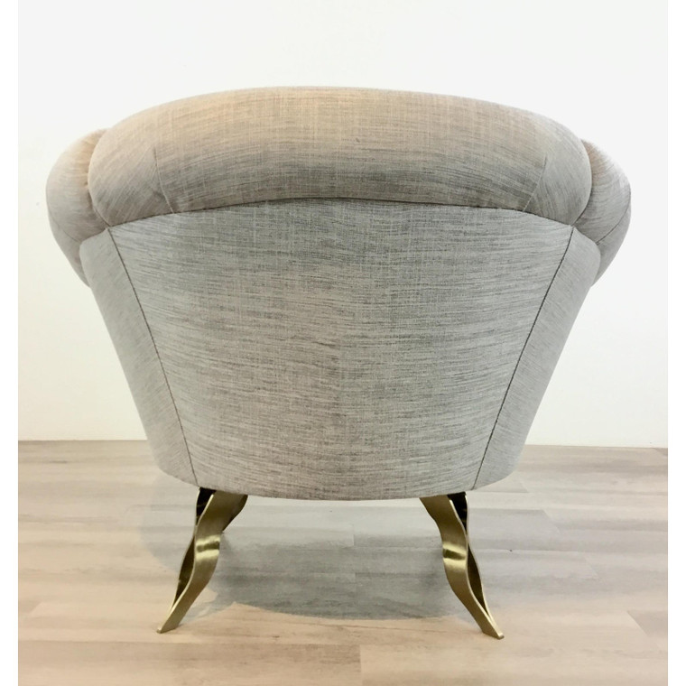 Modern Gray and Brass Channeled Swivel Lounge Chair