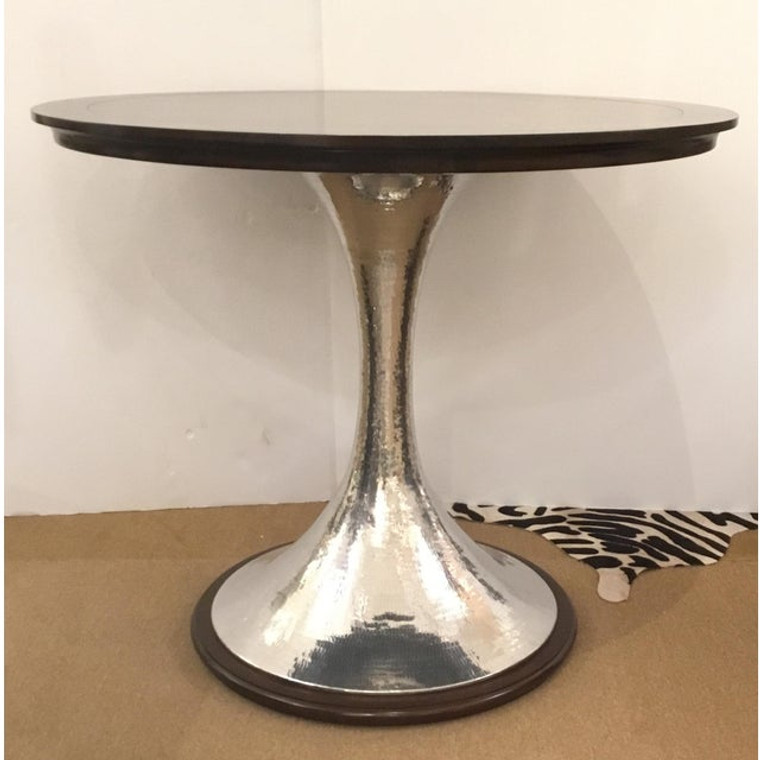 Modern Hammered Metal and Dark Wood Bistro/Bar Table