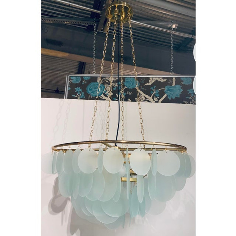 Modern Aqua Glass Disc Chandelier