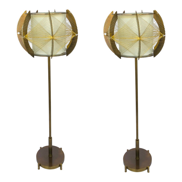 Mid-Century Modern Style Brass Finished Architectural Table Lamps - a Pair