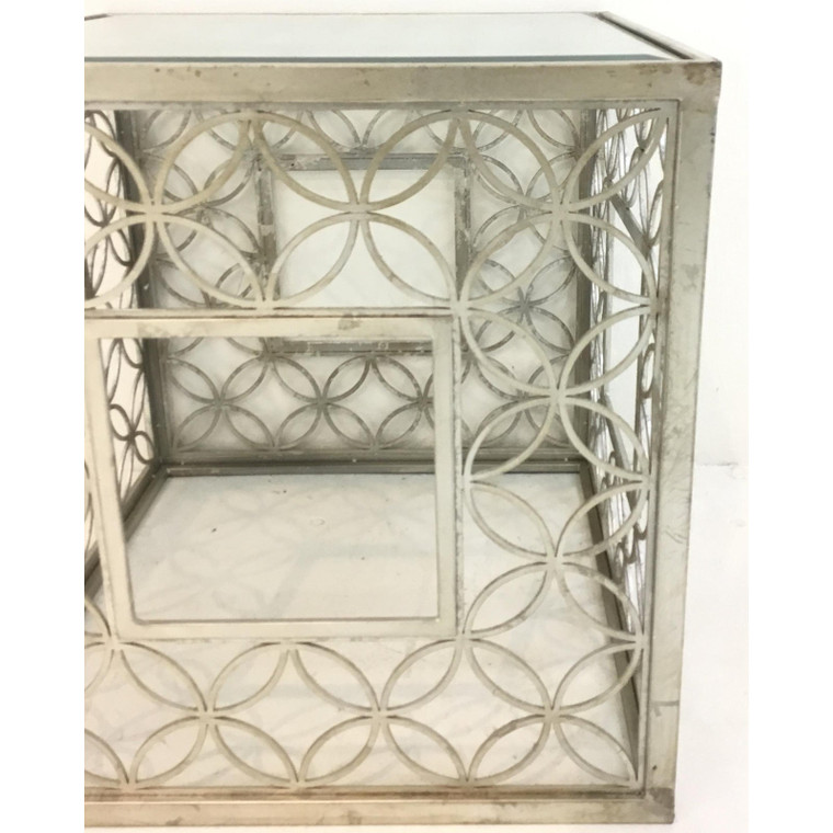 Regina Andrew Modern Silver Metal and Glass Geometric Side Table