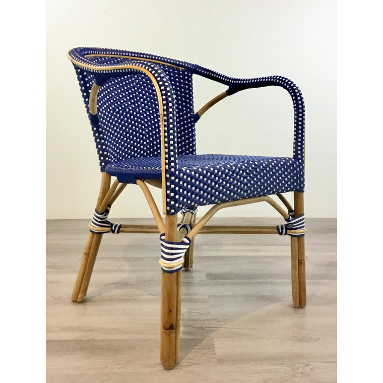 Modern Blue and White Vinyl Bamboo Arm Chair