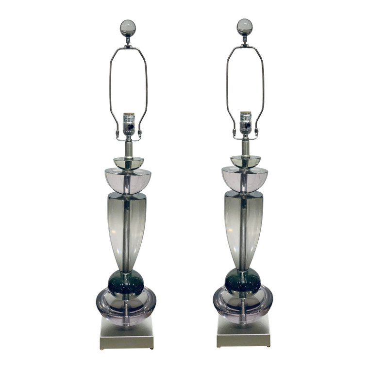 Modern Lilac and Gray Acrylic Table Lamps Pair