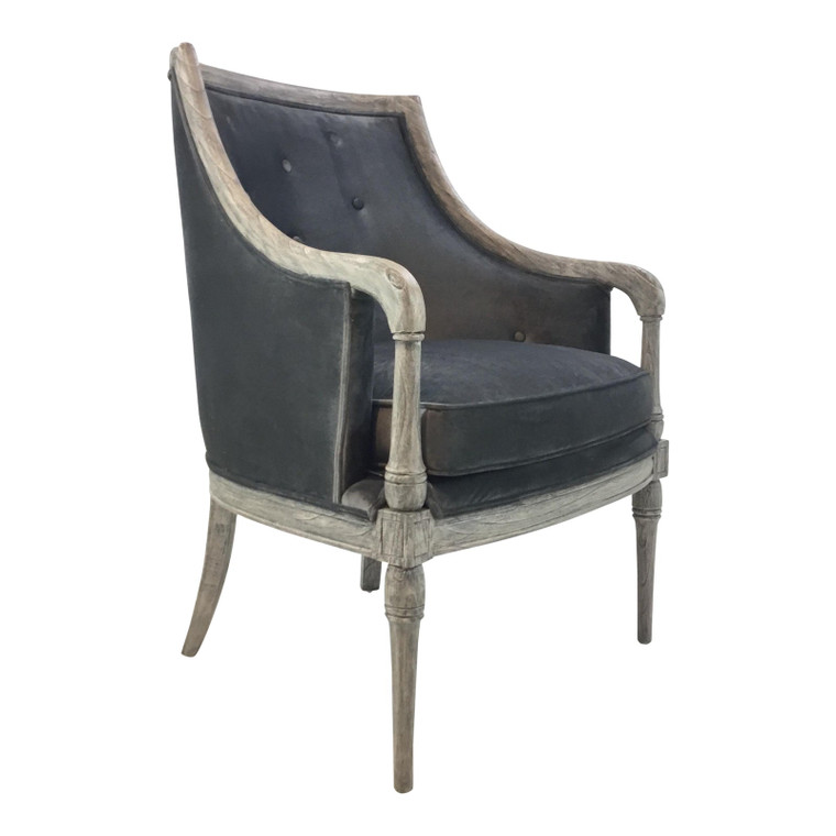 Transitional Gray Velvet Button Back Lounge Chair