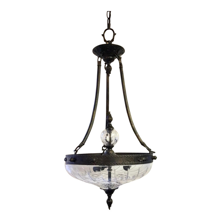 Myran Allan Luxury Lighting Traditional Oxidized Bronze Pendant Light With Hand Cut Full Leaded Crystal Bell Shade