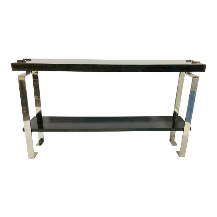 Modern Lacquered Espresso Wood and Chrome Finished Console Table