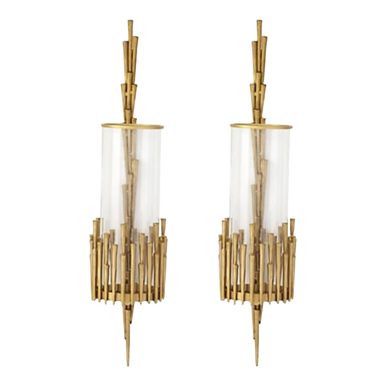 Mid-Century Modern Brutalist Style Antique Brass Finished Spike Wall Sconces