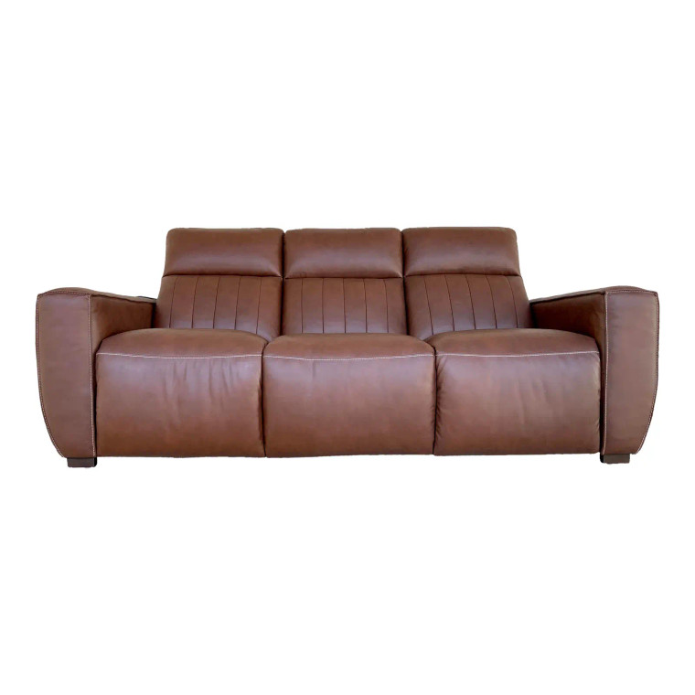 Modern Brown Channeled Leather Reclining Sofa