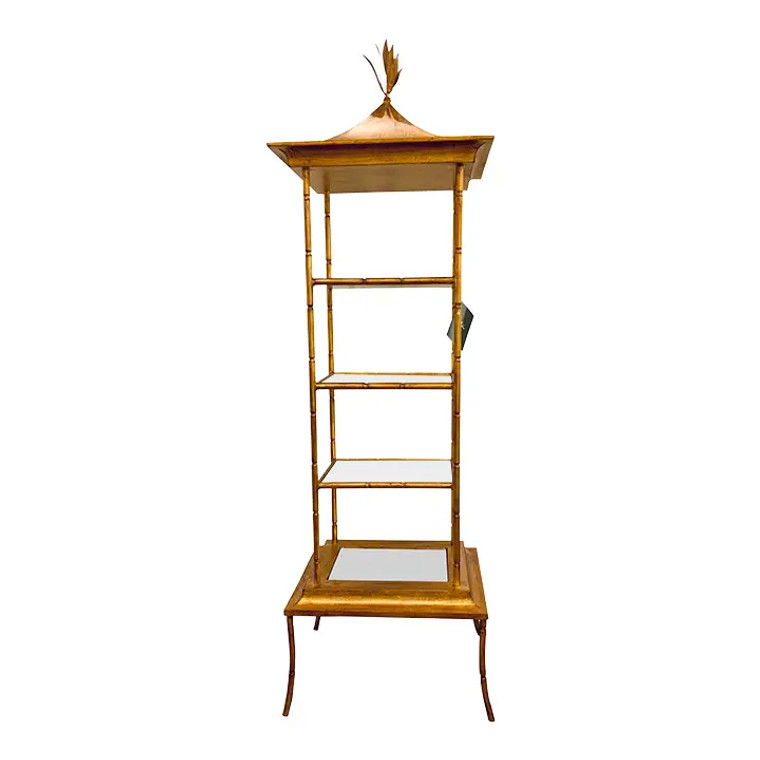 Baker Asian Modern Gold Finished Pagoda Etagere