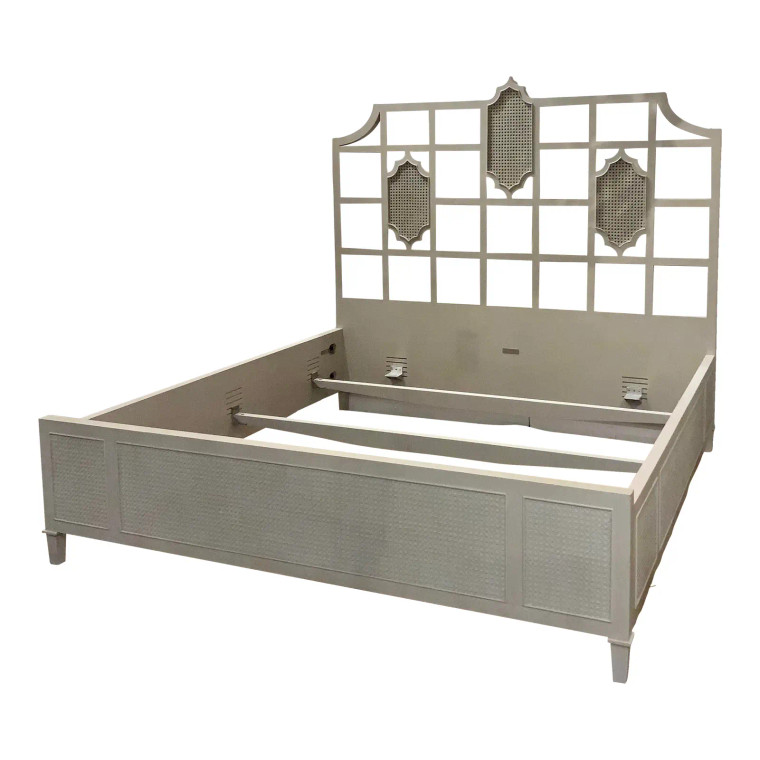 Jonathan Charles Organic Modern Gray Wood Caned Trellis King Bed Frame