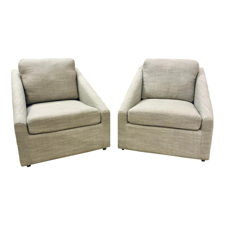 Modern Light Gray Linen Blend Lounge Swivel Chairs Pair