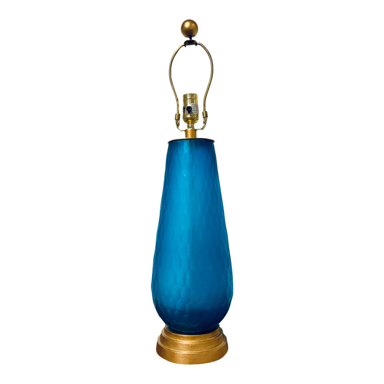 Modern Chiseled Blue Glass Table Lamp