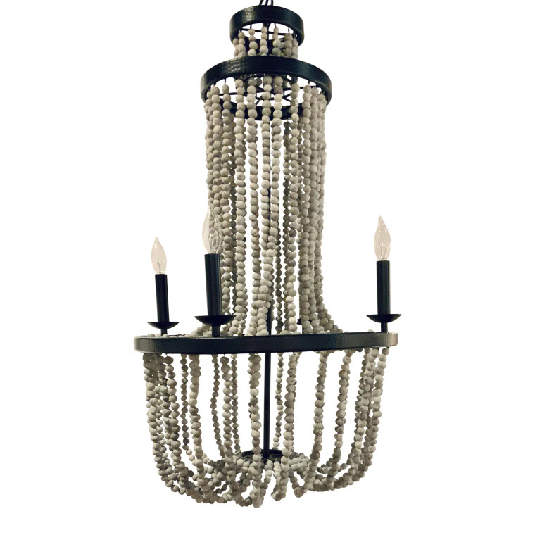 Organic Modern Tumbled Gray Pebble and Hammered Dark Bronze Chandelier Prototype