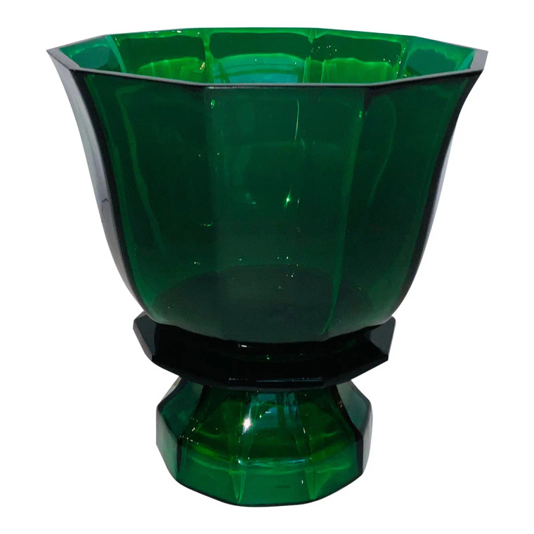 Modern Emerald Green Faceted Glass Vase