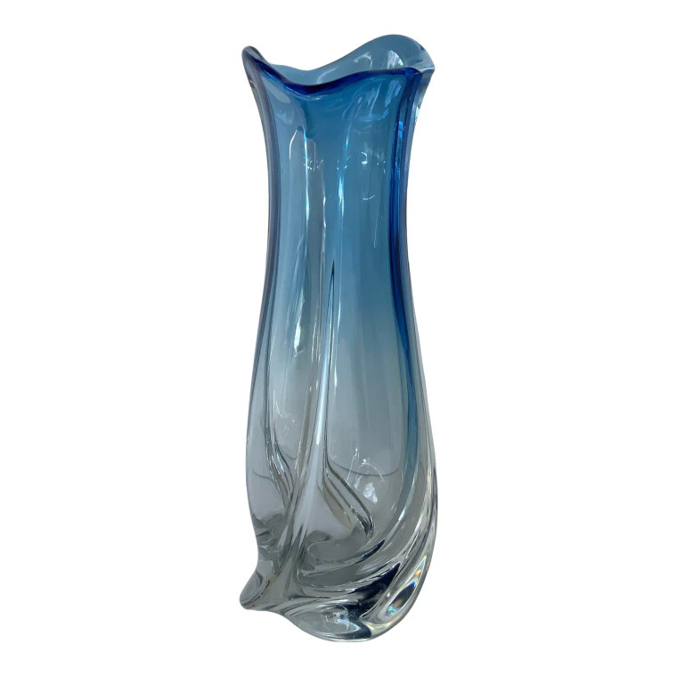 Saint Lambert Large Vintage French Modern Blue Crystal Vase