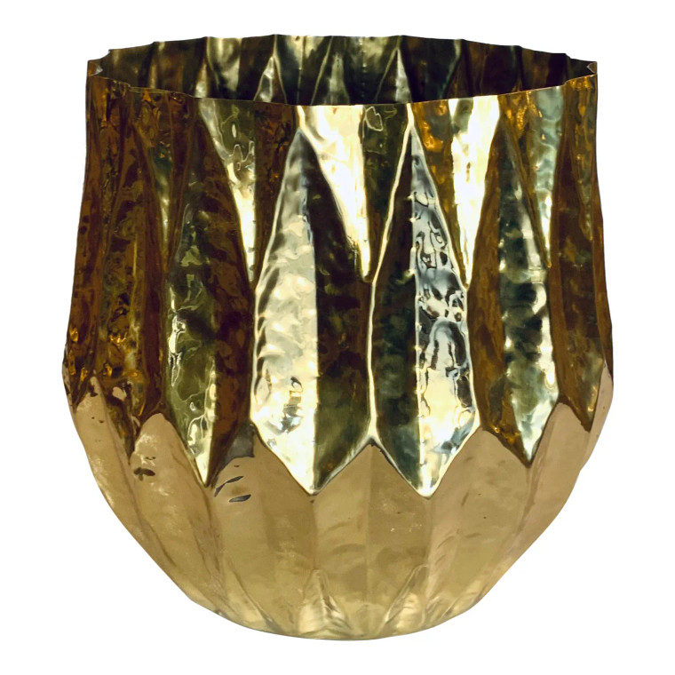 Modern Large Brass Finished Faceted Planter