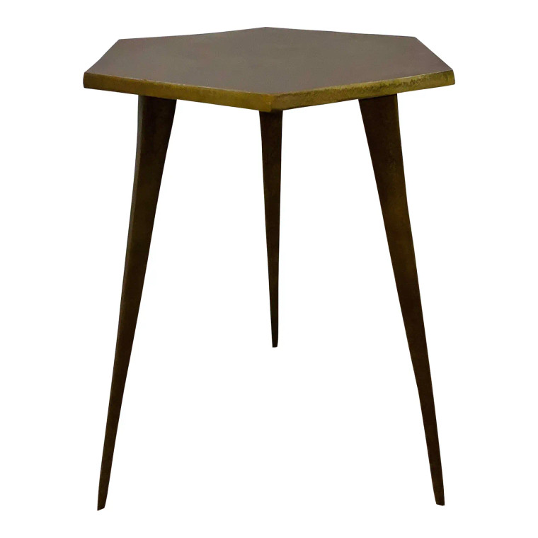 Modern Geometric Antique Brass Finished Hexagonal Side Table
