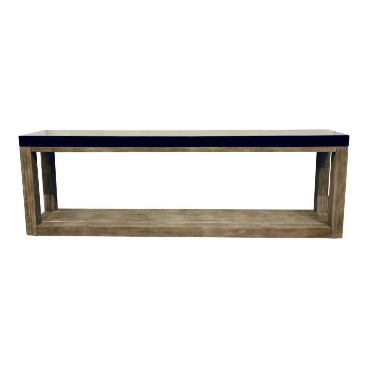 Modern Long Oak and Black Lacquer Console Table