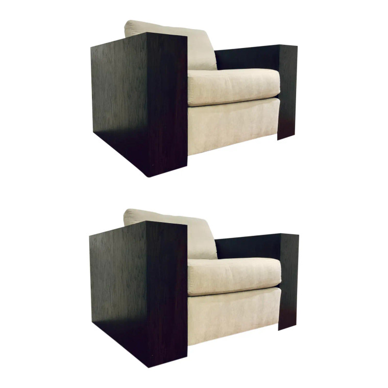A.r.t. Furniture Modern Light Gray Velvet Oversized Club Chairs Pair