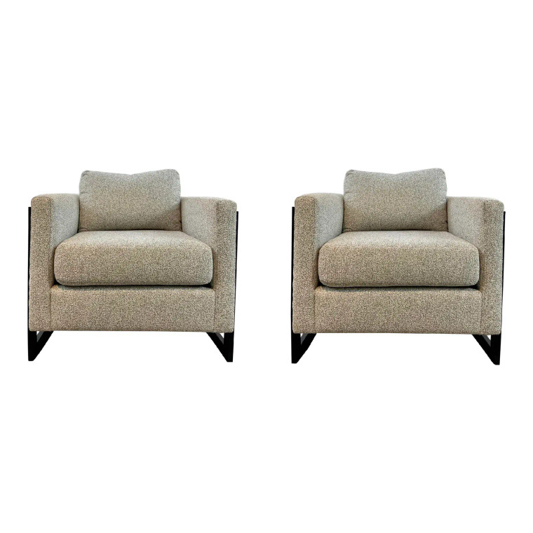 A.r.t. Furniture Gray and Ivory Boucle Club Chairs Pair