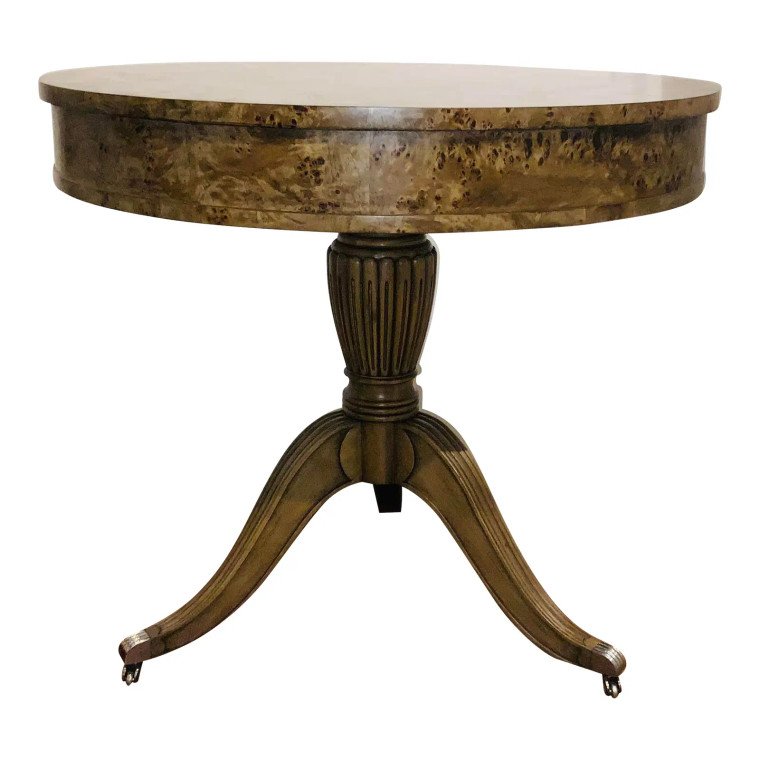 Jonathan Charles Transitional Burl Wood Fulgurite Drum Table