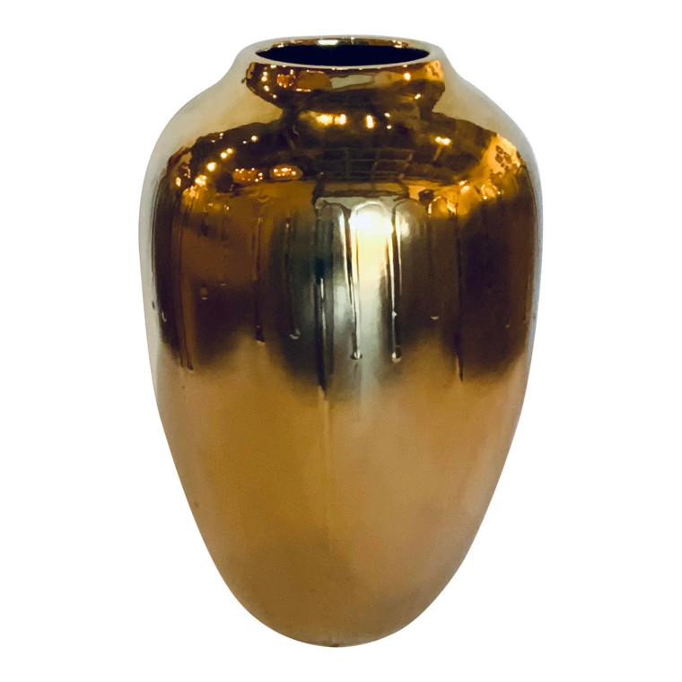 Large Modern Gold Drip Glazed Vase