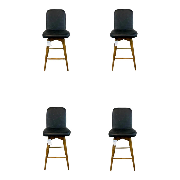 Modern Smokey Black Leather Bar Stools Set of 4