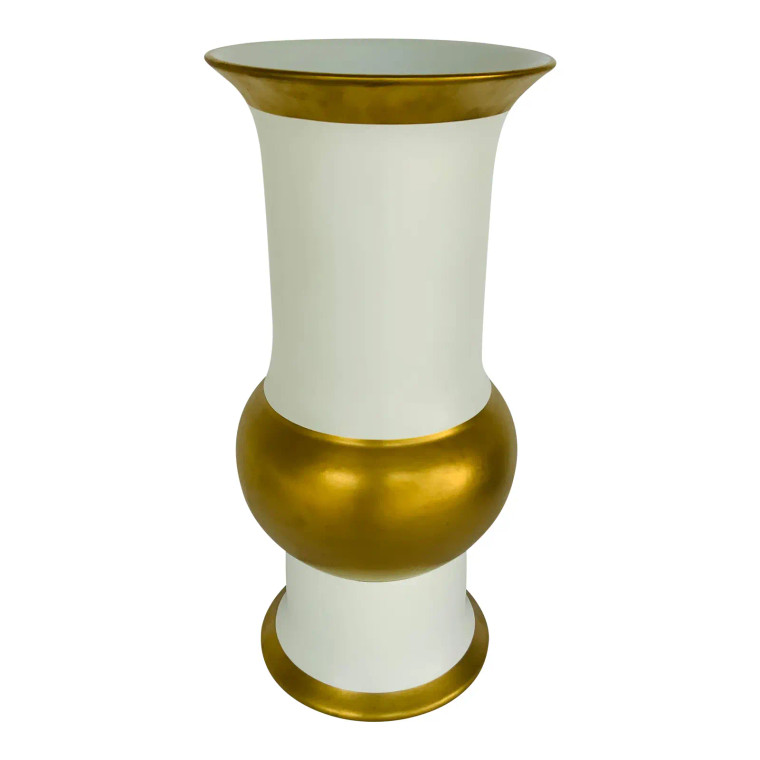 Large Modern White and Gold Flared Porcelain Vase