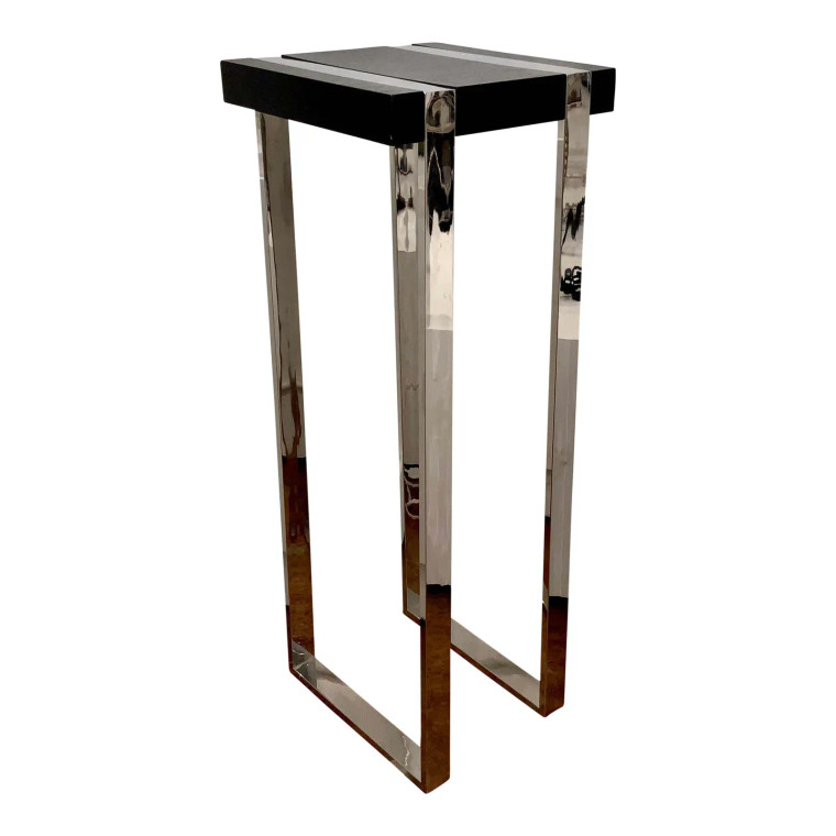 Modern Black Wood and Stainless Steel Pedestal