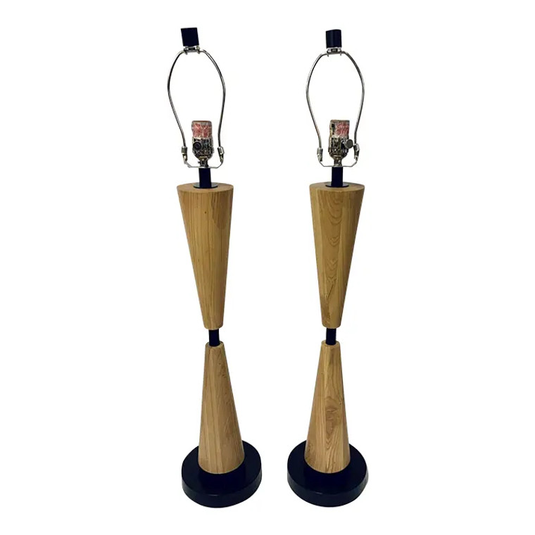 Currey & Co. Mod Tapered Wood Table Lamps Pair Prototypes