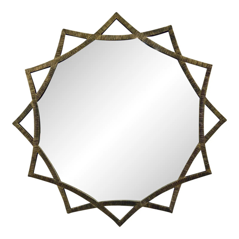 Organic Modern Antique Brass Finished Ribbed Star Wall Mirror