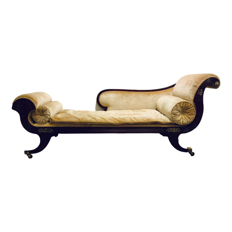 Baker Vintage Champagne Velvet Chaise Lounge