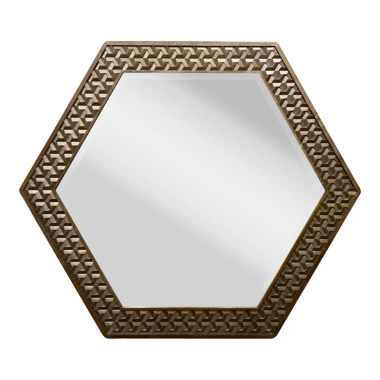 Modern Taupe and Gunmetal Woven Octagonal Wall Mirror