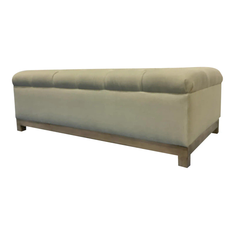 Tufted Beige Linen Ottoman