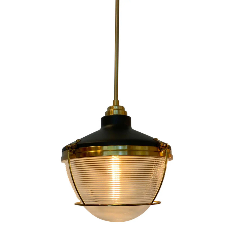 Modern Nautical Style Brass and Glass Pendant Light