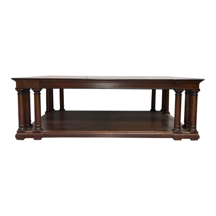 Henredon Transitional Mahogany Finished Column Cocktail Table