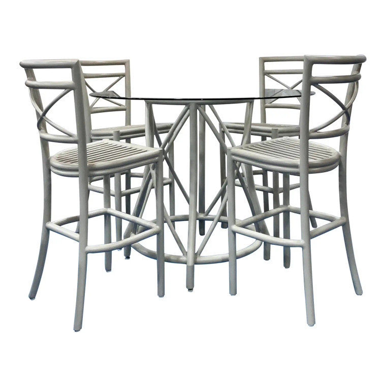 Baker / McGuire Modern Dove Gray Outdoor Gondola High Top Dining Table and Chairs Set
